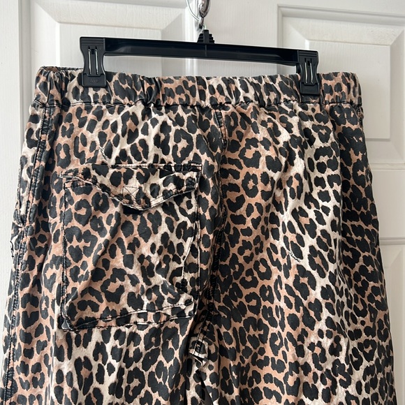 GANNI Leopard Washed Cotton Canvas Drawstring Trousers in Almond Milk 42 - Picture 9 of 13